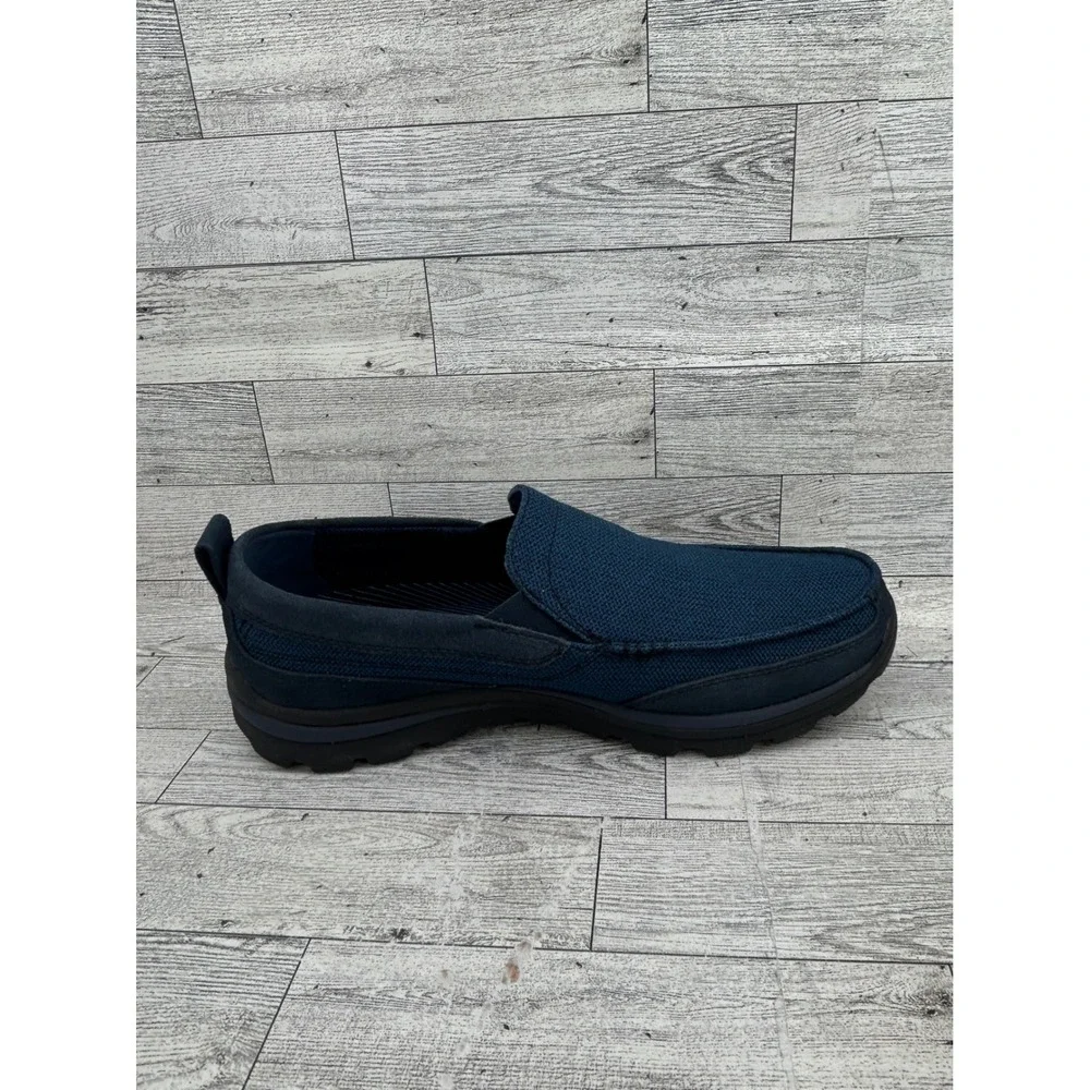Skechers Relaxed Fit Men Sz 9.5 Navy Blue Leather Textile Slip On Loafers 64365‎